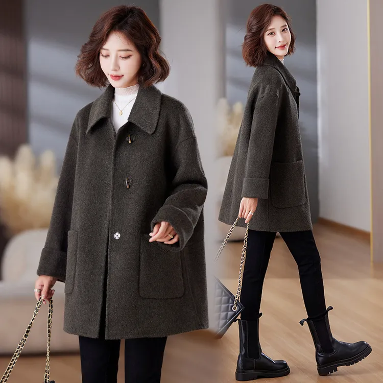 高级感红色双面羊绒大衣女小个子2025年秋冬新款直筒加厚毛呢外套