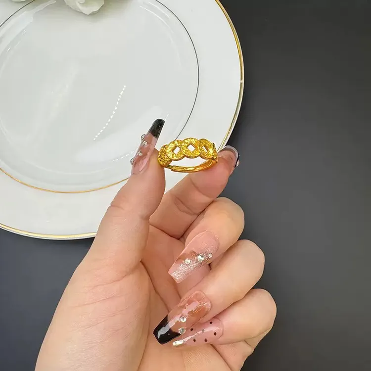 铜合金戒指 古法碎冰冰五帝币戒指中国风时尚百搭复古开口可调节