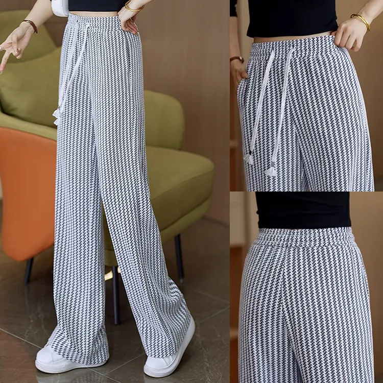 秋季雪尼尔高腰2025新款条纹阔腿裤休闲裤百搭显瘦直筒裤秋冬