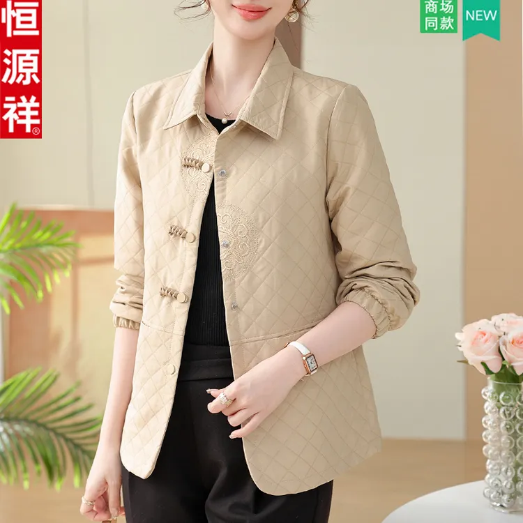 恒源祥中年妈妈春秋百搭新中式外套女短款中老年人新款休闲上衣服