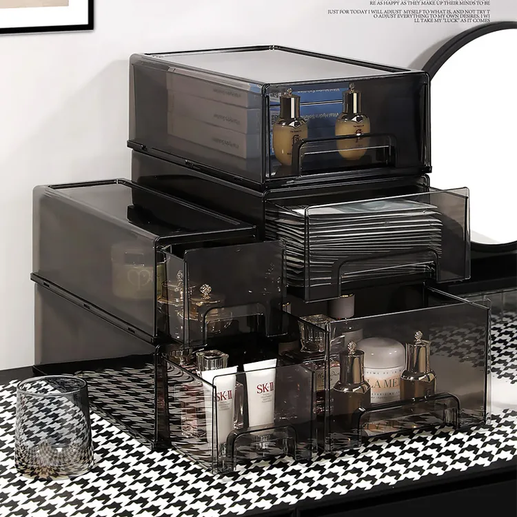收纳盒桌面护肤品置物架透明化妆品收纳筐轻奢壁挂镜柜收纳盒