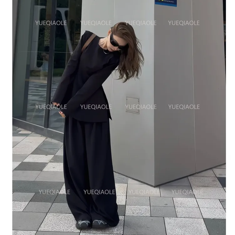 高级感气质套装女2025年秋季新款时尚设计感上衣阔腿裤气质两件套
