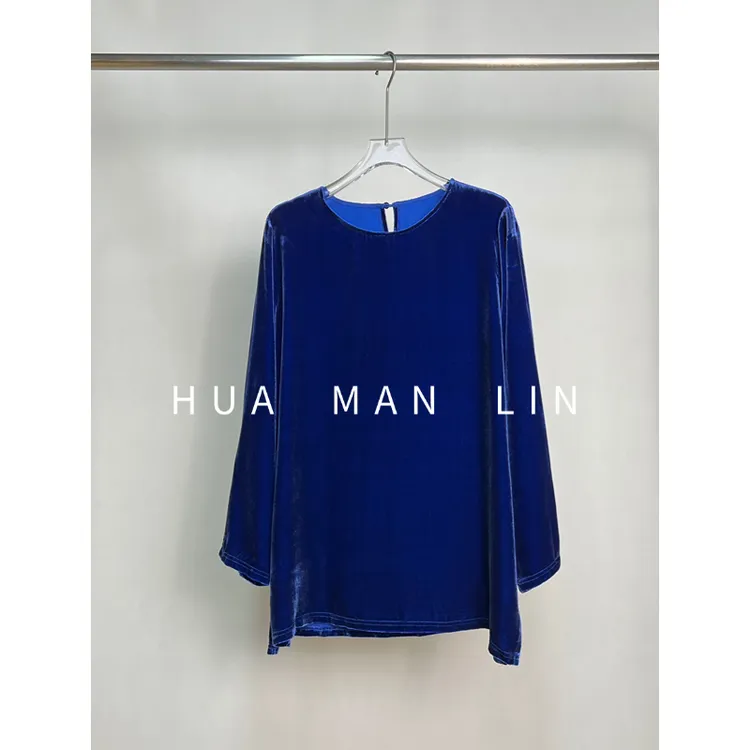 【花满林】圆领后扣净版真丝桑蚕丝长袖上衣258200