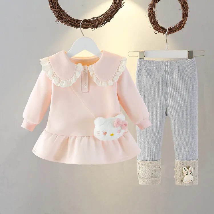 2025新款女童加绒连衣裙宝宝加厚裙子婴幼儿套装两件套小童卫衣裙