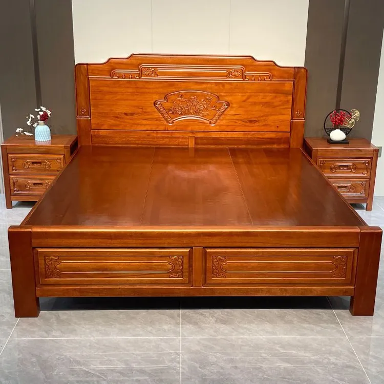 加厚古典加粗实木大床榫卯双人主卧雕花婚床中式仿古木床