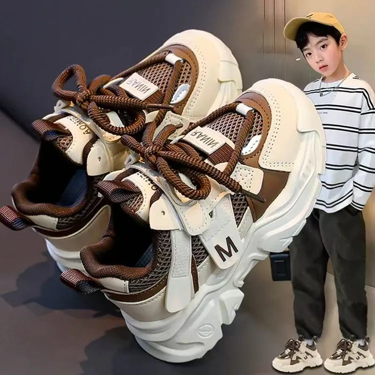 儿童运动鞋秋冬新款女童老爹鞋皮面小童轻便二棉男童休闲鞋跑步鞋