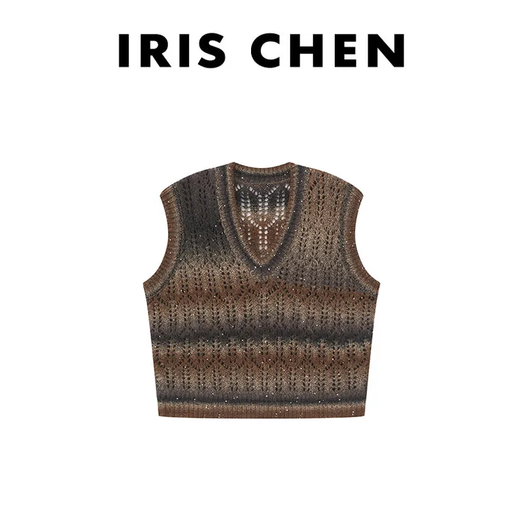 IRIS CHEN 独角兽 2025秋冬“绵羊毛300g”渐变流光针织马甲25MJ912