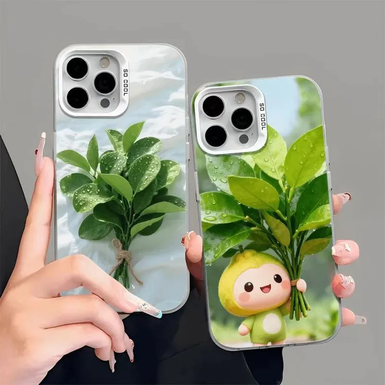 高级感彩银柚子叶适用苹果17手机壳iPhone16华为oppo小米15vivo套