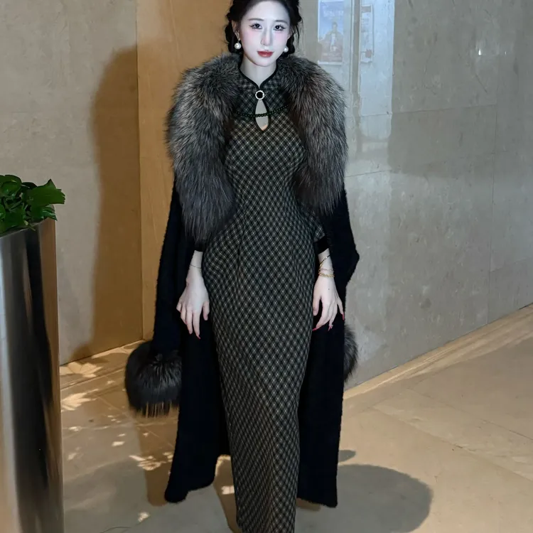 LHMknk1画报夫人原创自制格子复古气质女郎套装秋季旗袍 格子女郎