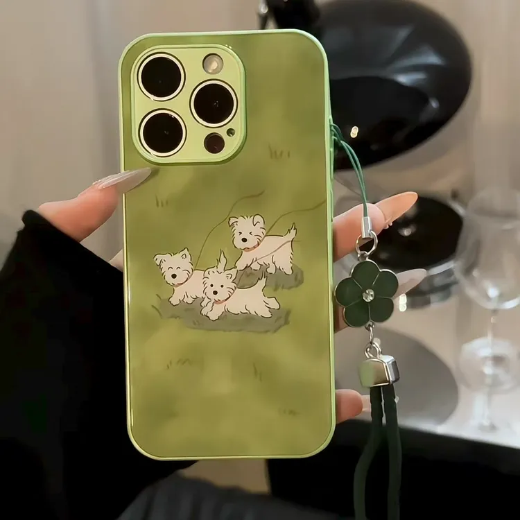 金属直边玻璃适用苹果/华为/小米/vivo/oppo草地三只小狗is手机壳