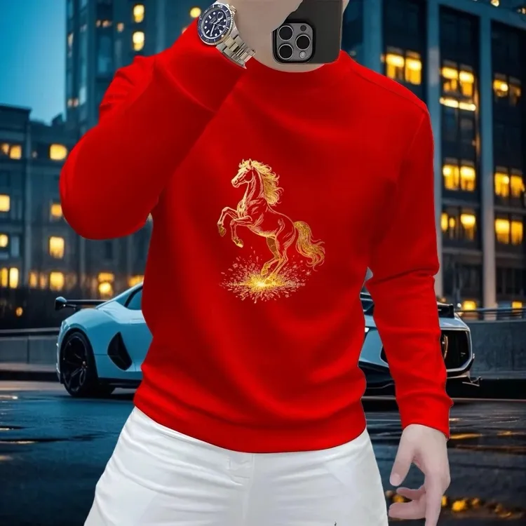 新款男士圆领加绒卫衣秋冬季潮流休闲百搭长袖时尚青年内搭上衣男