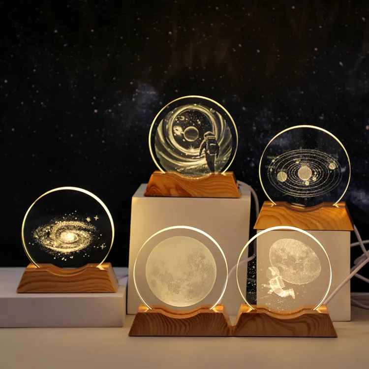 七夕送礼3D内雕水晶星系发光小夜灯七夕情人节礼物装饰氛围桌摆件