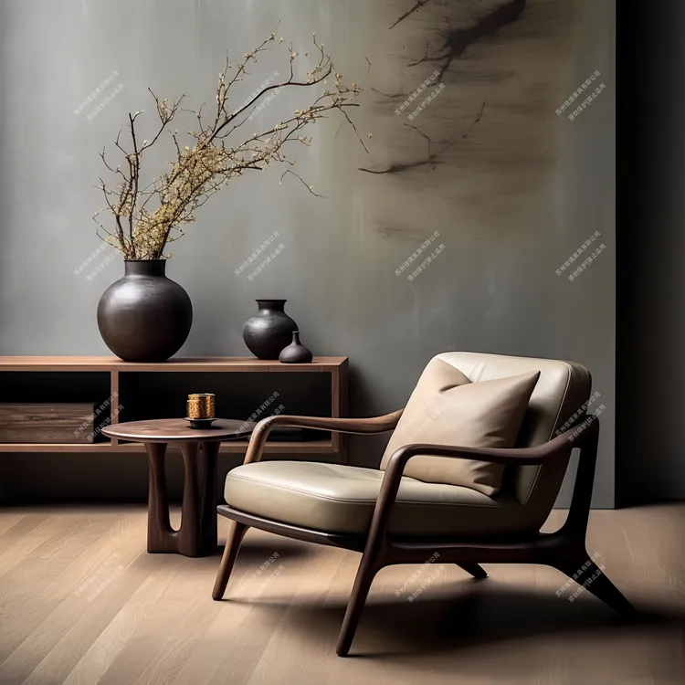 设计师款北美黑胡桃真皮休闲沙发椅意式极简实木客厅阳台靠背椅