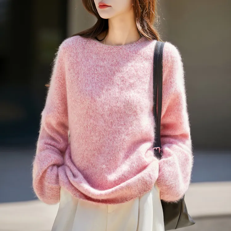 “大版”水洗拉绒工艺新品圆领羊毛衫女秋宽松慵懒风打底衫上衣保暖