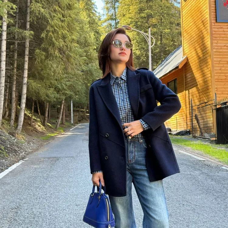 MUBINE 秋冬款高端小个子设计感休闲绵羊毛+羊绒外套 25281