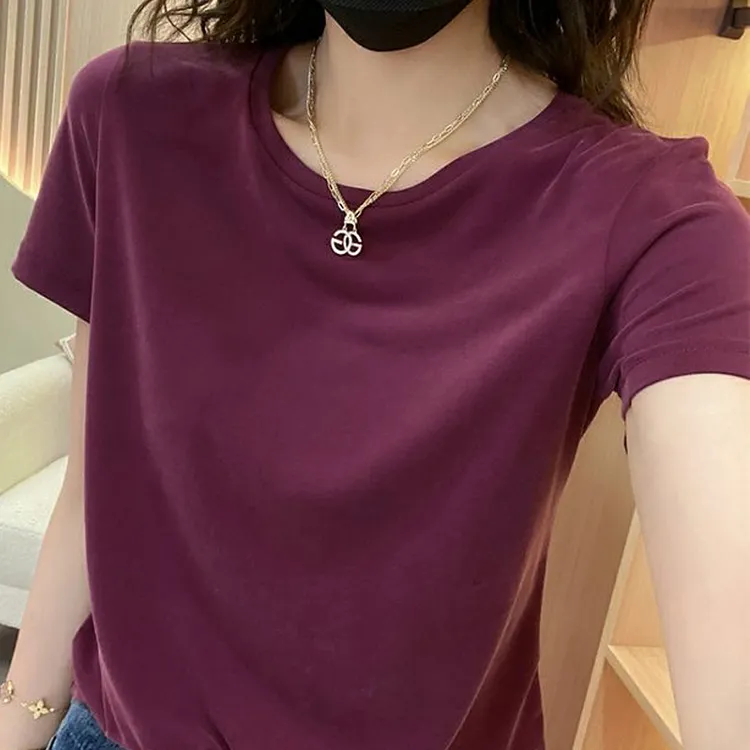 海翔直播高品质韩版正肩修身显瘦洋气圆领常规纯色上衣打底衫