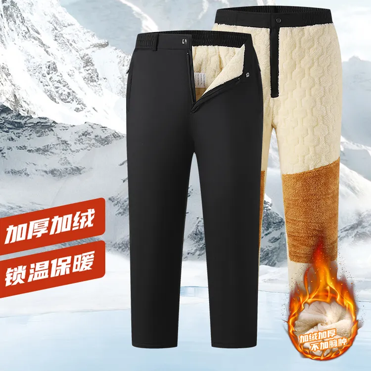 冬季男士发热裤加绒裤长裤户外抓绒羊羔绒加绒防寒加厚锁温裤子