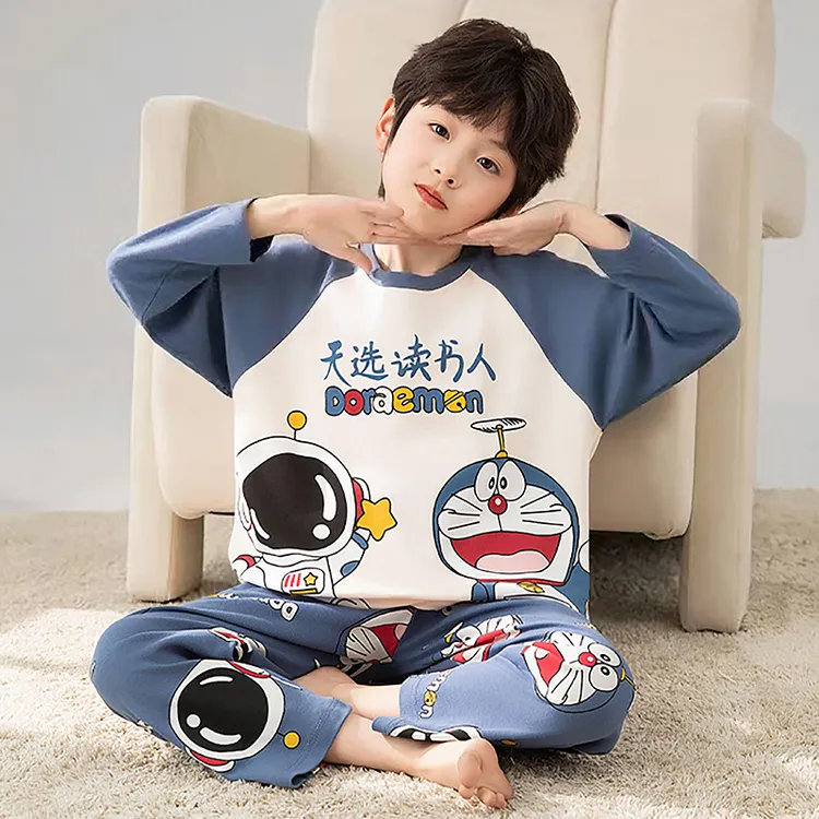 100%纯棉儿童睡衣男童春秋季长袖中大童男孩家居服青少年新款套装