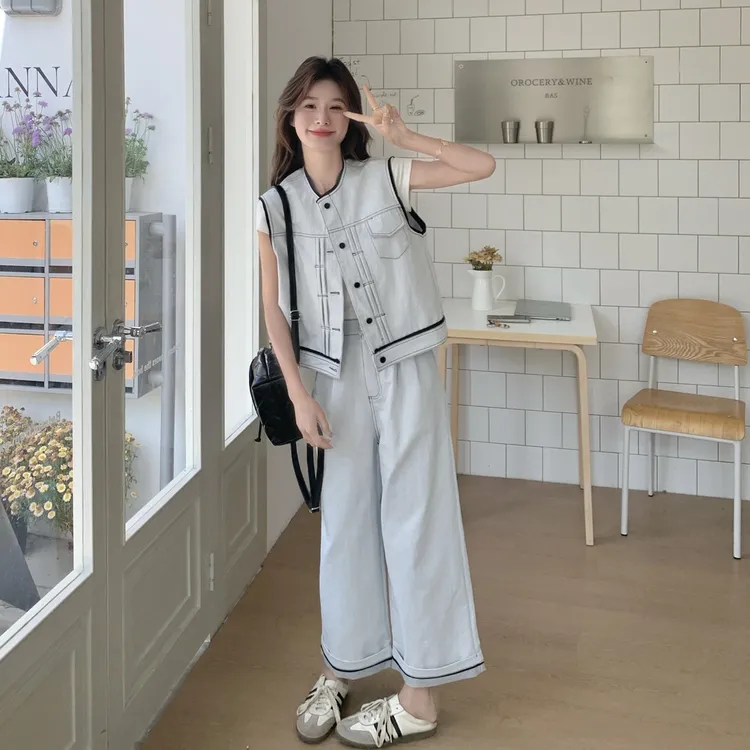套装女2025新款爆款洋气夏装女款休闲牛仔套装小个子精致韩系穿搭