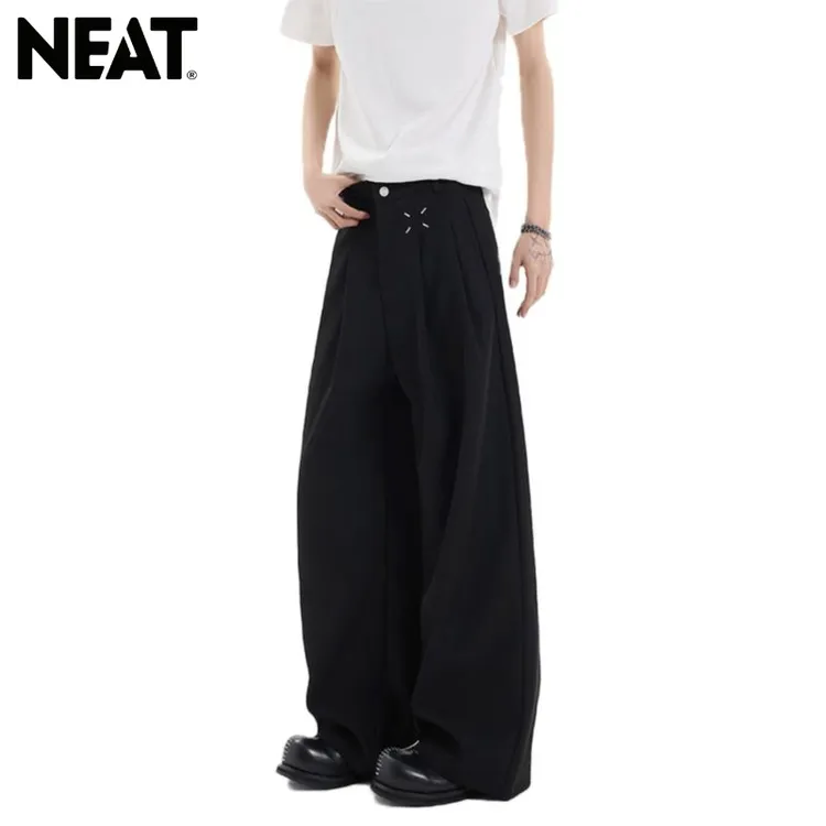 NEAT黑色弯刀西裤男美式宽松垂感阔腿裤痞帅直筒休闲裤时尚简约