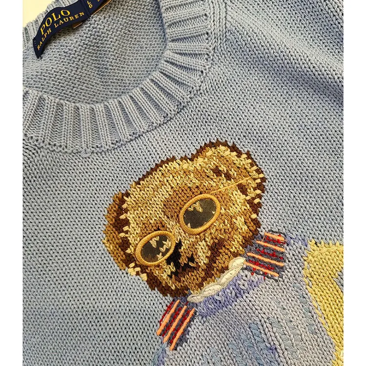 百搭圆领熊厚款针织刺绣毛针织衫衫网红秋冬上衣