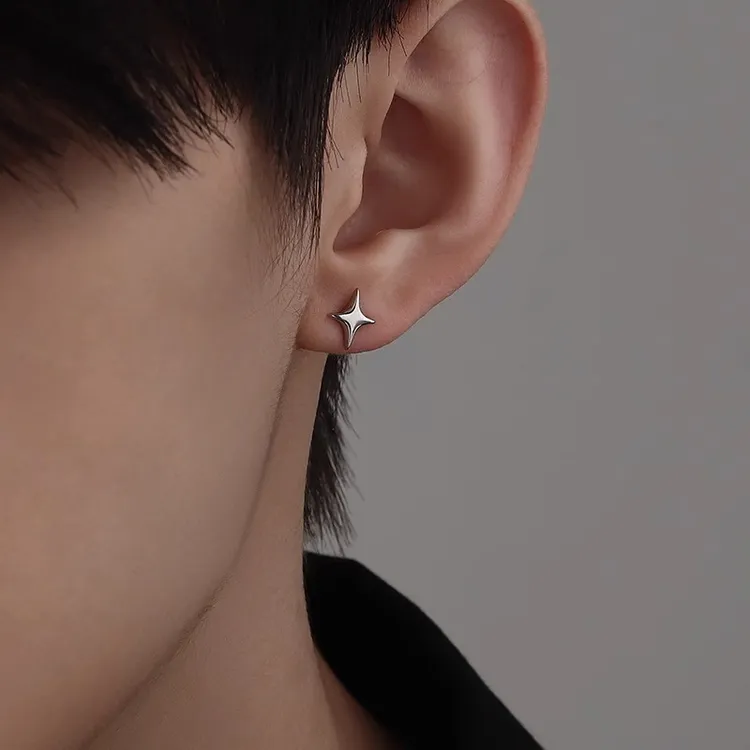 925银耳饰 耳钉男轻奢百搭四芒星耳环男款小众设计感高级气质耳饰