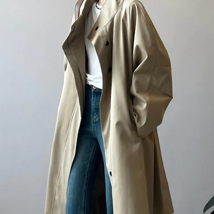 2025春季新款韩版立领简约休闲宽松长款风衣中长款外套女外套