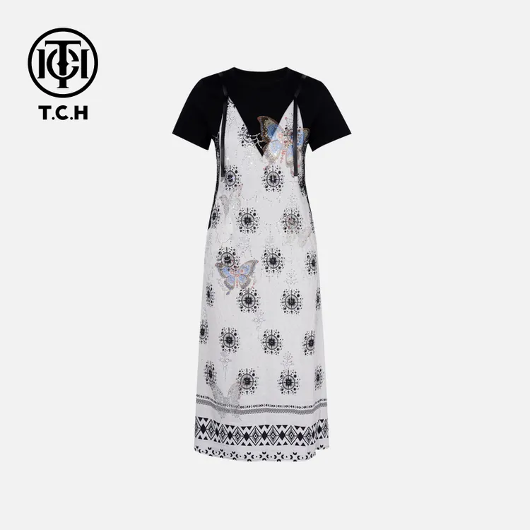 TCH私服烫钻工艺新时尚淑女百搭潮流连衣裙女T75B30E5143轻奢tch