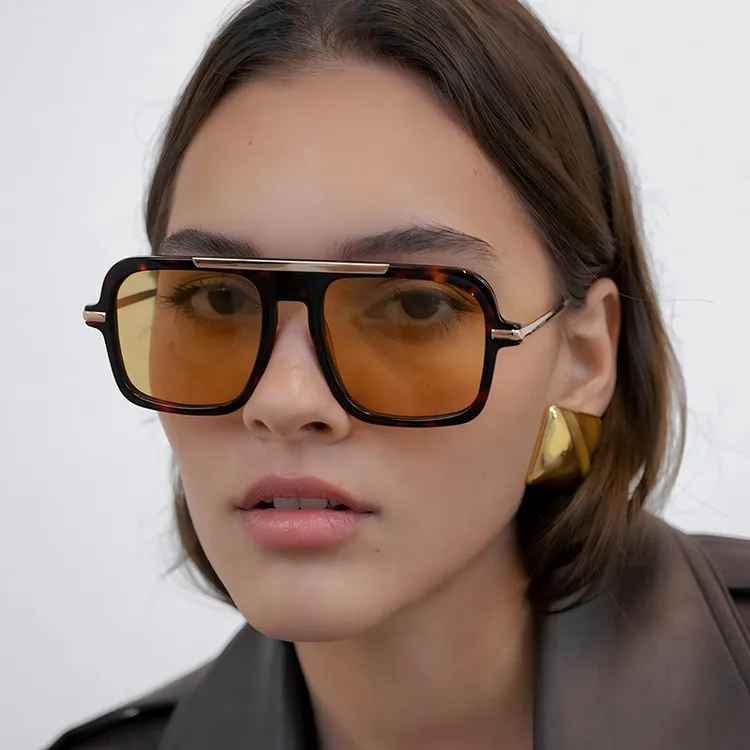 新款欧美时尚方形飞行员太阳镜个性潮流女网红墨镜高级感太阳眼镜