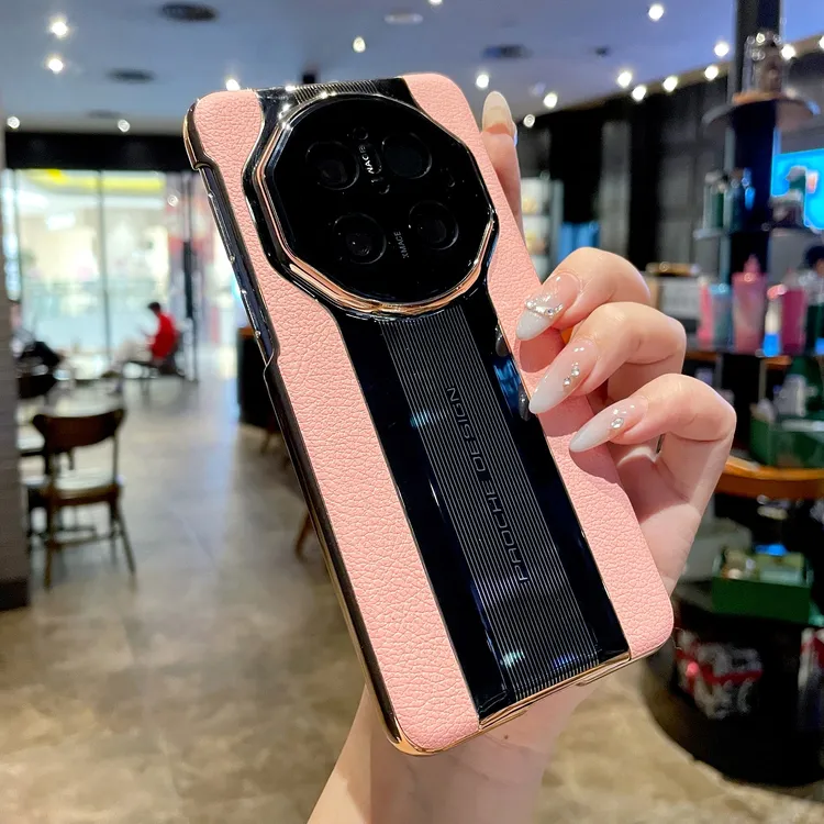 樱花粉荔枝皮纹保时捷适用华为mate70rs手机壳高端奢华网红男女款