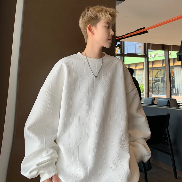 美式重磅肌理感卫衣男春秋季潮牌宽松圆领上衣高级感痞帅休闲外套