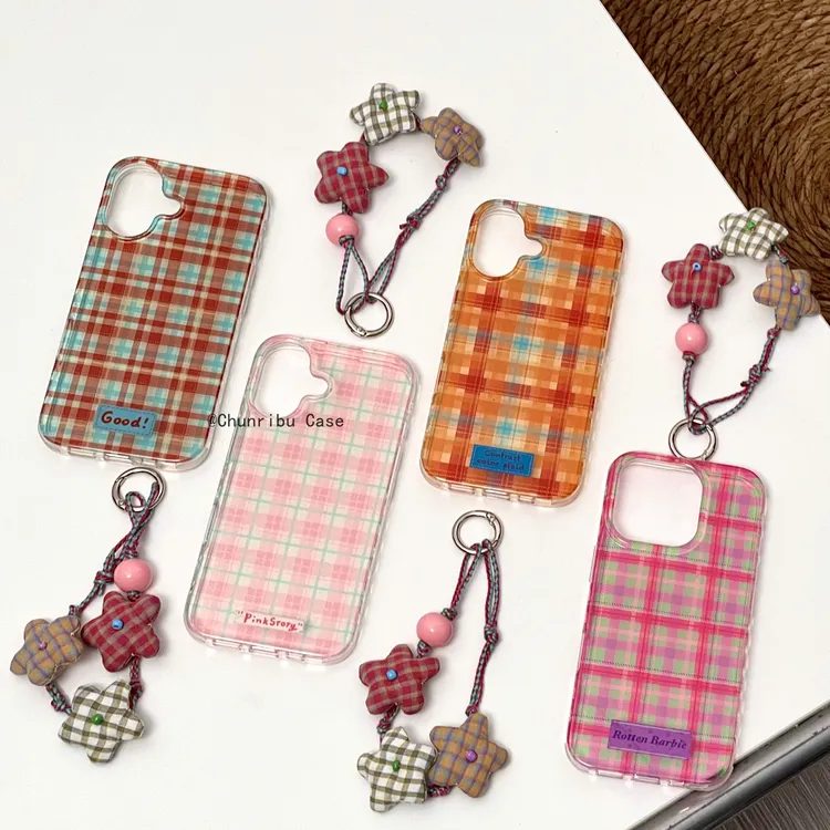 【ai按键保护】ins格纹花朵挂绳适用苹果17/16promax手机壳15/14/13