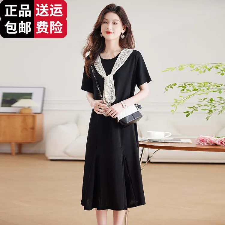 恒源祥彩羊妈妈夏季新款桑蚕丝 连衣裙加大宽松高档短袖洋气显瘦