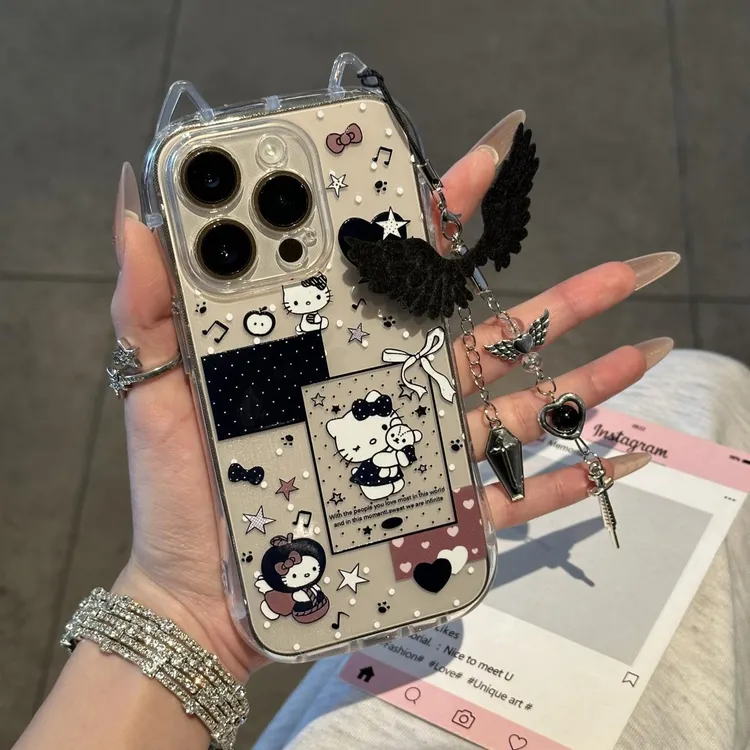 暗黑KT猫适用苹果16promax手机保护壳iphone14pro新款13个性吊坠1