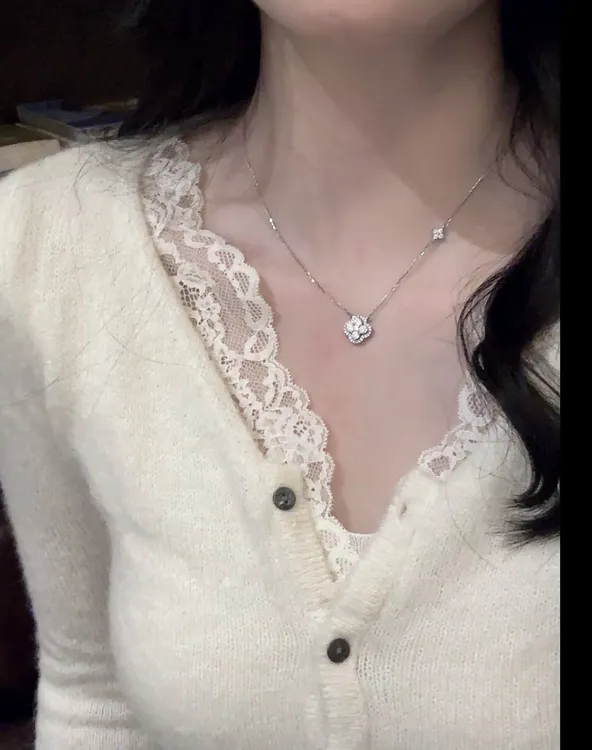 链子925银 S925纯银闪钻幸运四叶草项链女轻奢小众甜美高级轻奢