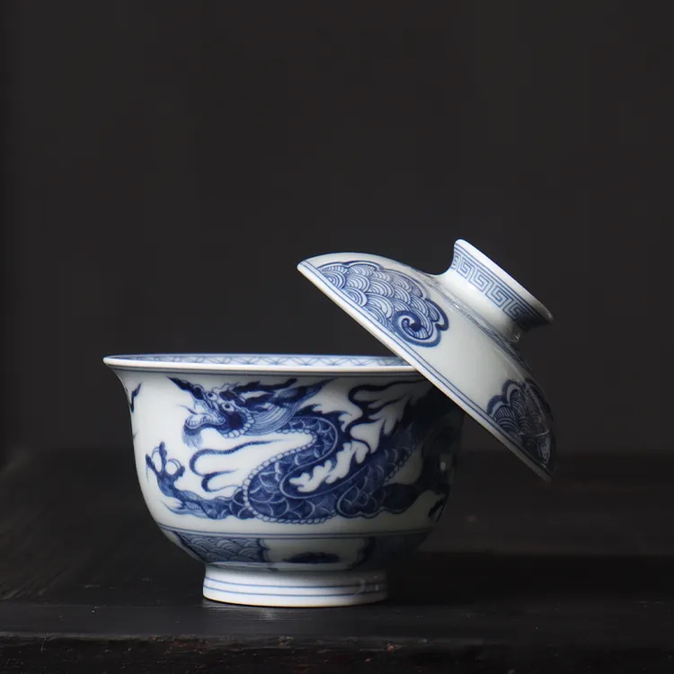景德镇青花穿云龙盖碗陶瓷茶具中式泡茶器二才盖碗茶杯单个家用