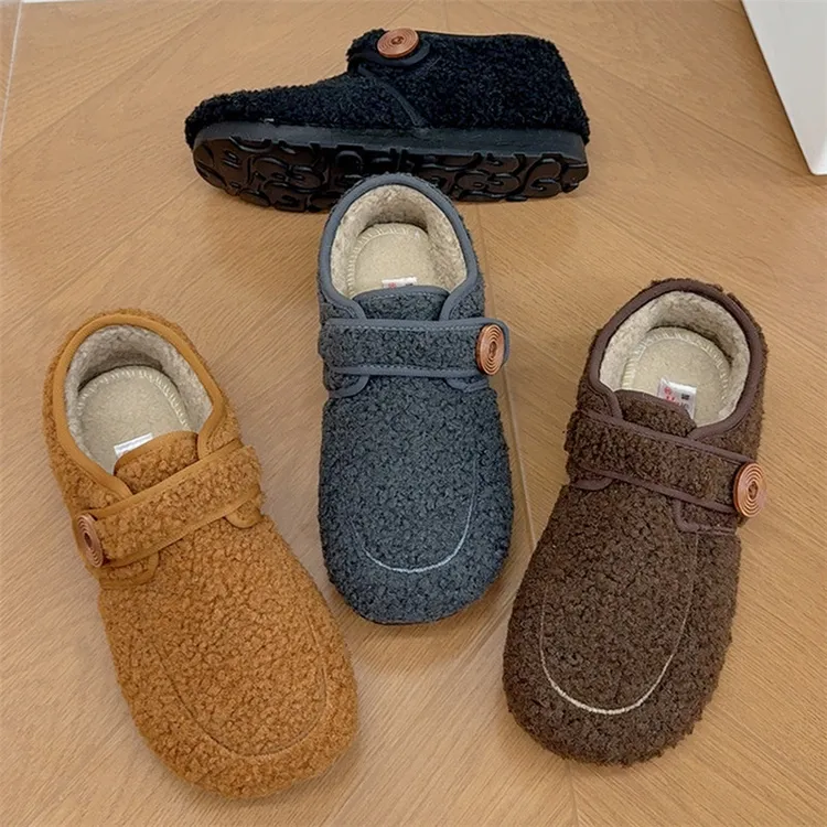 大码厚底女棉鞋网红勃肯鞋女冬季新款加绒保暖毛毛鞋老北京布鞋