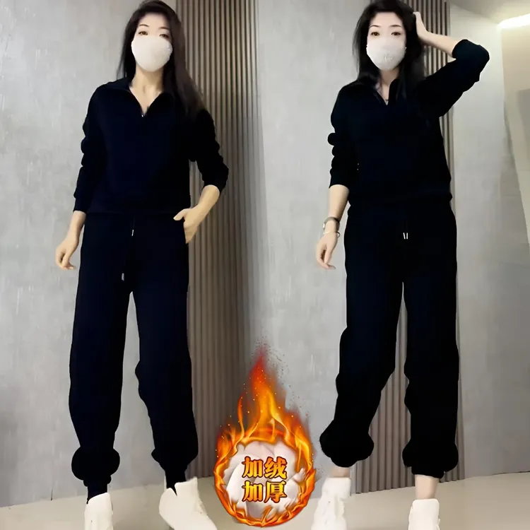 秋冬新款加绒卫衣套装女2025秋冬新款洋气显瘦休闲减龄网红两件套