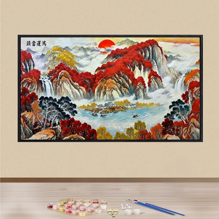 鸿运当头数字油画风景画新中式客厅装饰画手绘填色画手工diy礼物