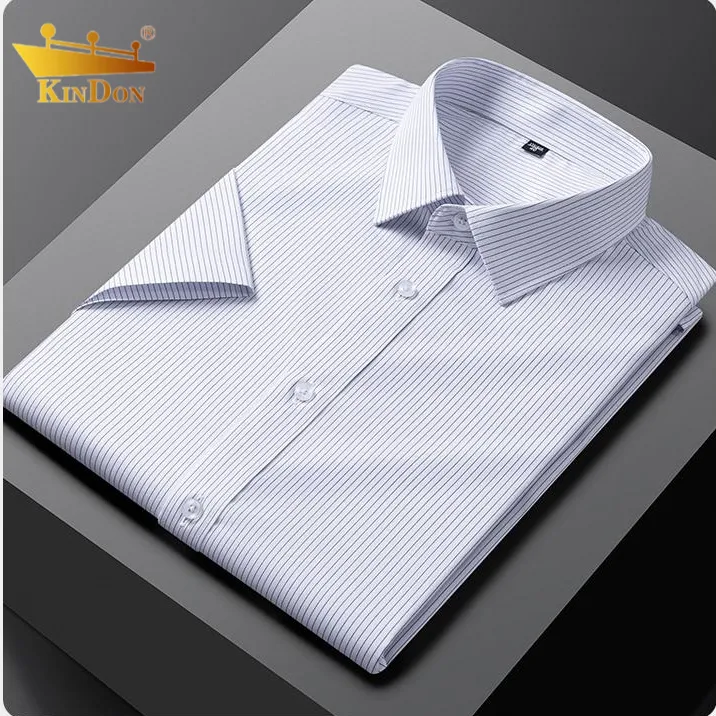 【莫代尔】条纹衬衫男款短袖衬衣夏季免烫抗皱商务正装爸爸半袖男装