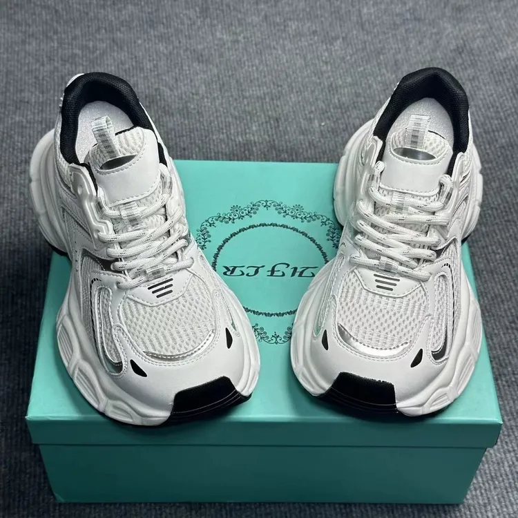 网红同款白银老爹鞋女2025夏季新款厚底百搭增高网面透气休闲鞋潮