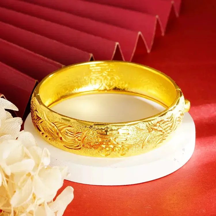铜合金手镯 金色精美复古金色龙凤可调节妈妈女款圈口可调节