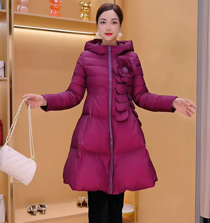 871南油高端90白鸭绒中长款女冬季时尚连帽羽绒外套