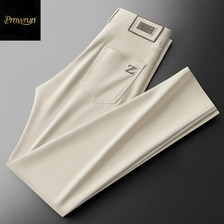 Pmwrun夏季高端商务裤男薄款抗皱冰丝裤子男士修身小直筒休闲裤