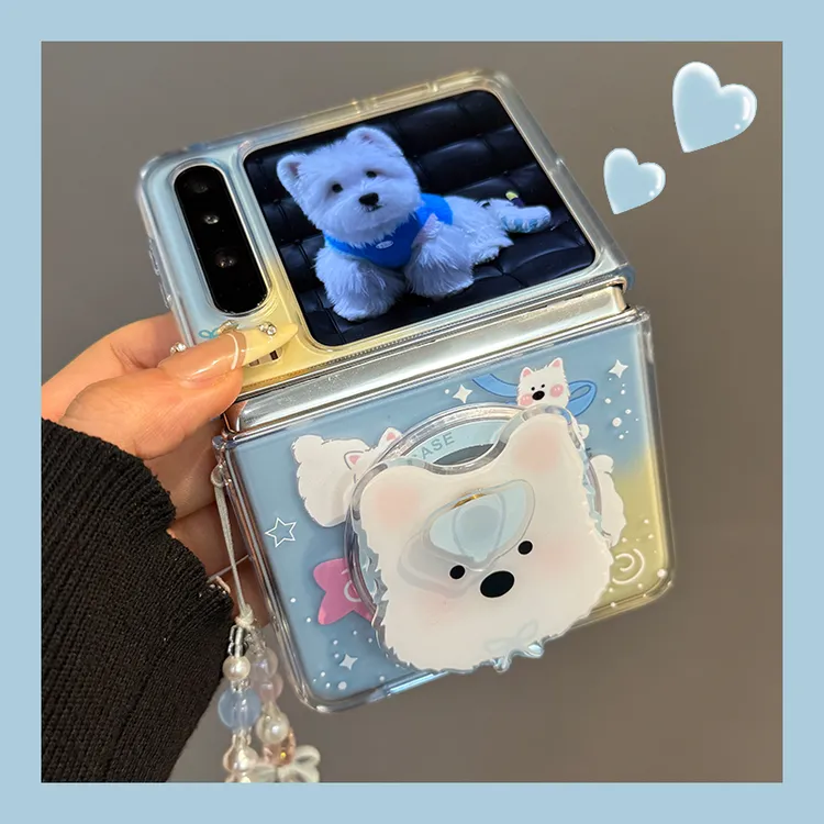 适用华为PuraX折叠屏手机壳蓝黄星星pocket2西高地狗狗磁吸支架女