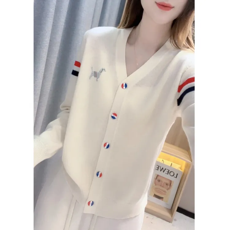 【撞色烫钻小狗全羊毛】2024秋冬新款时尚百搭针织开衫羊毛衫上衣