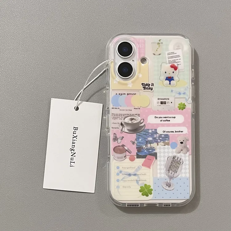 少女心拼接标签咖啡布偶kitty适用苹果16手机壳iPhone15全包14/13