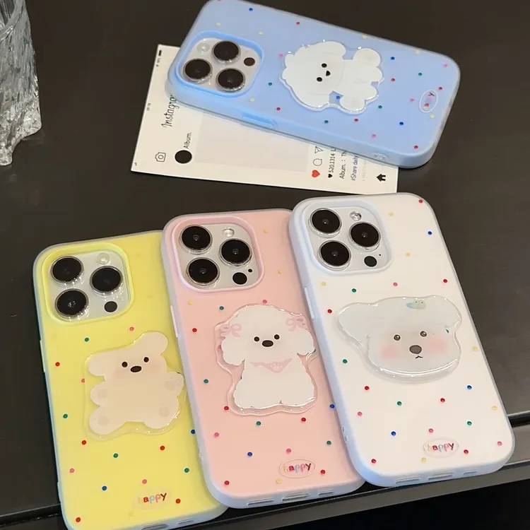 雅天立呆萌可爱波点小狗适用苹果16手机壳iPhone15/13promax/14套