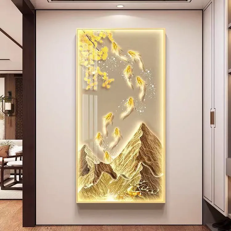 腾景空间【金山九鱼】发财树长城马到成功走廊过道入户玄关画晶瓷钻