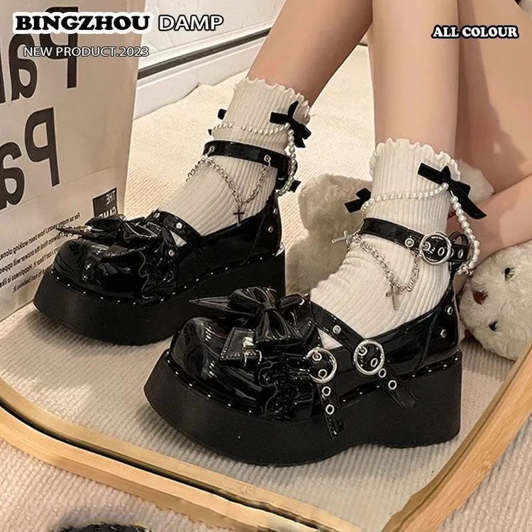 港韩风   创lolita朋克y2k甜酷辣妹厚底小皮鞋女2025新款圆头单鞋